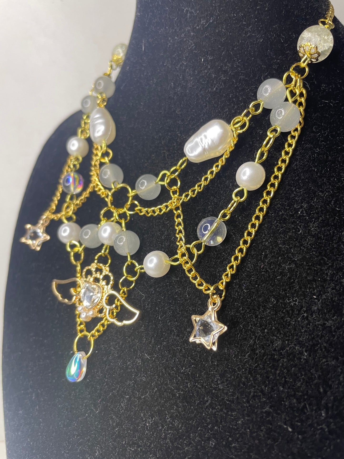Heavenly Glow Angel Wing Necklace - White