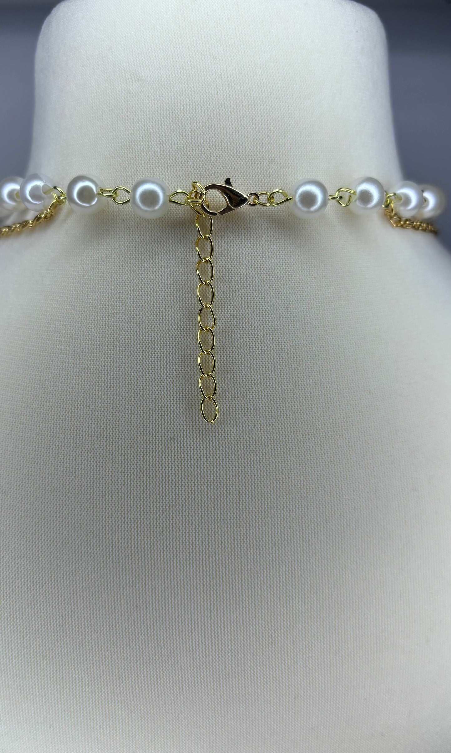 Gold Heart Locket Bow Pearl Necklace