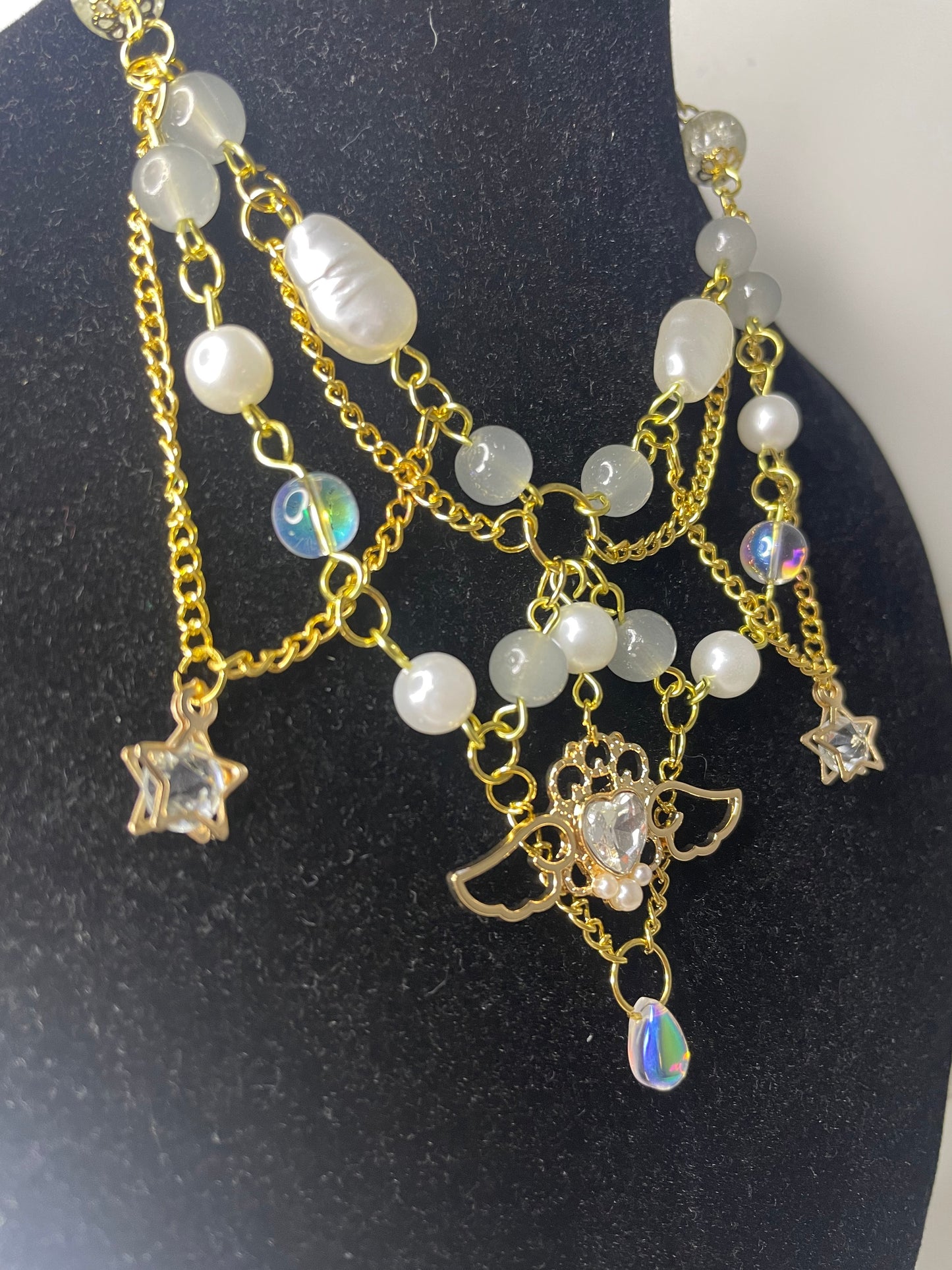 Heavenly Glow Angel Wing Necklace - White