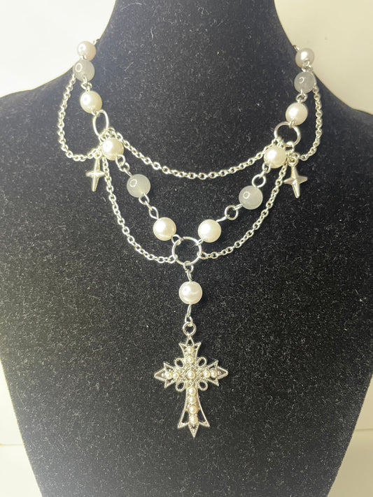 Pearl Cross Choker Necklace