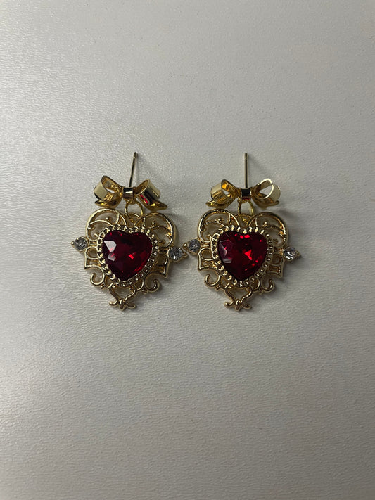 Heavenly Glow Red Gold Heart Stud Earrings