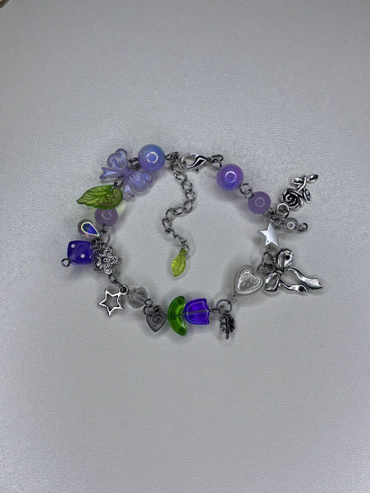Purple Tulip Beaded Bracelet