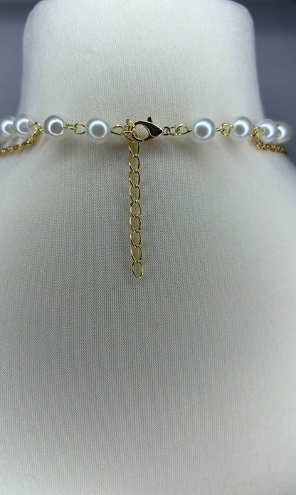 Gold Heart Locket Bow Pearl Necklace